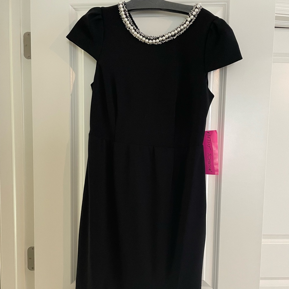 Betsey Johnson Black Midi Dress | Pearl & Tweed Neckline | Formal Dress | Short
